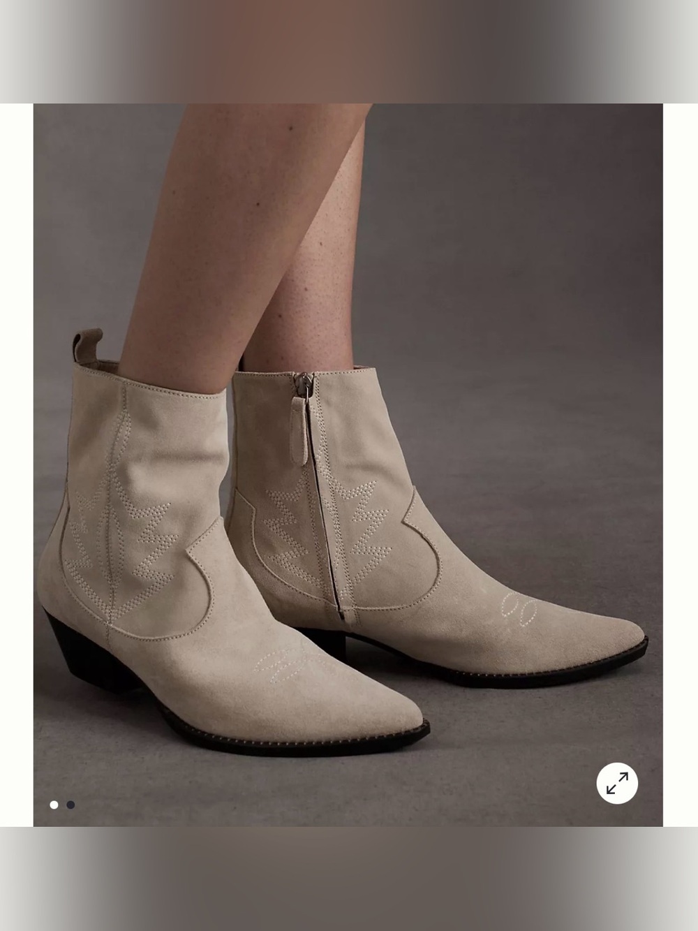 VGUC Freda Salvador Jolene Western Ankle Boots in Bone Suede Sz 11